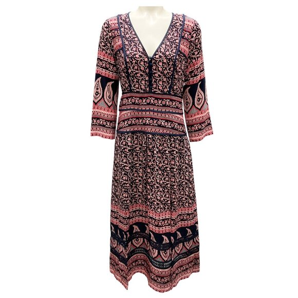 Sea New York Navy Multi Aurora Long Sleeved Midi Dress